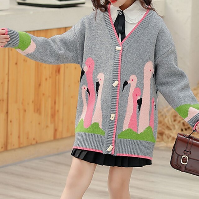 Baby & Kids Girls Clothing | Kids Girls Coat Long Sleeve Gray Animal Fall Spring Active Daily 4-13 Years - NF16631