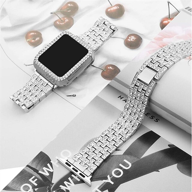  1 stk Smart Watch Band Kompatibel med Apple  iWatch Series SE / 6/5/4/3/2/1 SmartWatch-bånd med etui Metal band til iWatch Smartwatch Rem Armbånd Legering Justerbar Bling diamant Robust