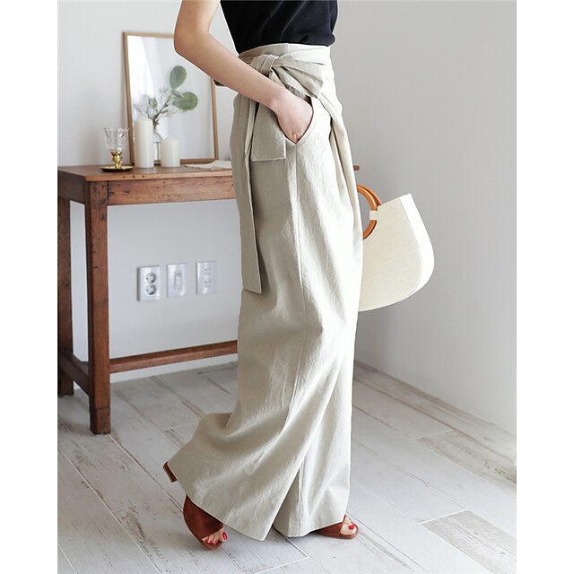 Women's Dress Pants Culottes Wide Leg Wide Leg Full Length Faux Linen ...