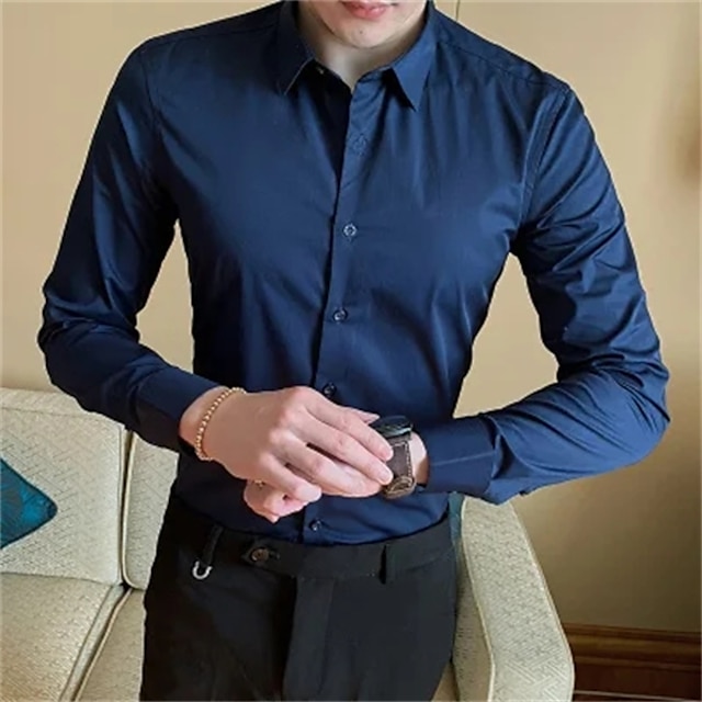 Mens Clothing Mens Shirts | Mens Shirt Solid Colored Square Neck Casual Daily Tops Business Casual White Black Blue - YW55386