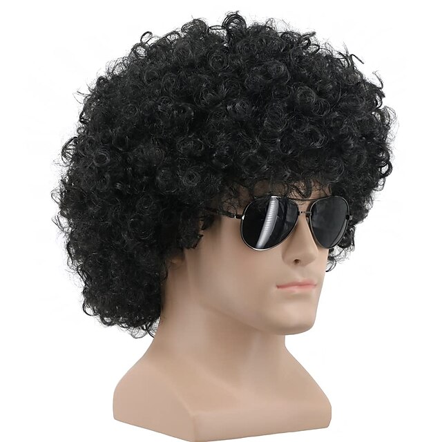 Beauty & Hair Wigs & Hair Pieces | Short Black Fluffy Disco Afro Wigs Synthetic Cosplay Fancy Funny Wigs for Unisex Men Women Wi