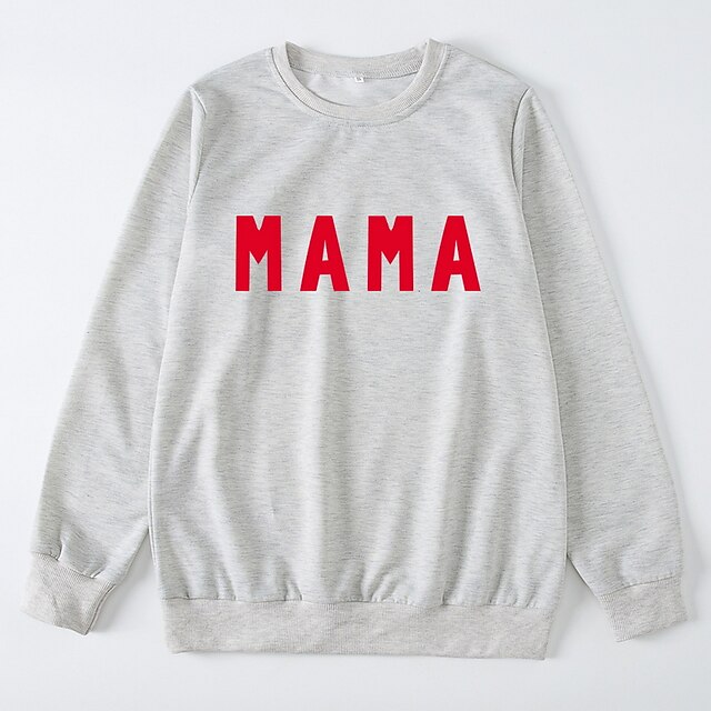 Baby & Kids Matching Outfits | Mommy and Me Sweatshirt Letter Street Print White Black Gray Long Sleeve Active Matching Outfits 