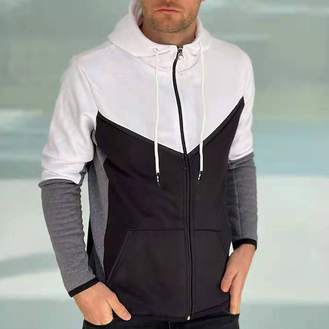 Mens Clothing Mens Hoodies & Sweatshirts | Mens Pullover Hoodie Sweatshirt Zip Up Hoodie Sweatshirt Color Block Zipper Casual Da