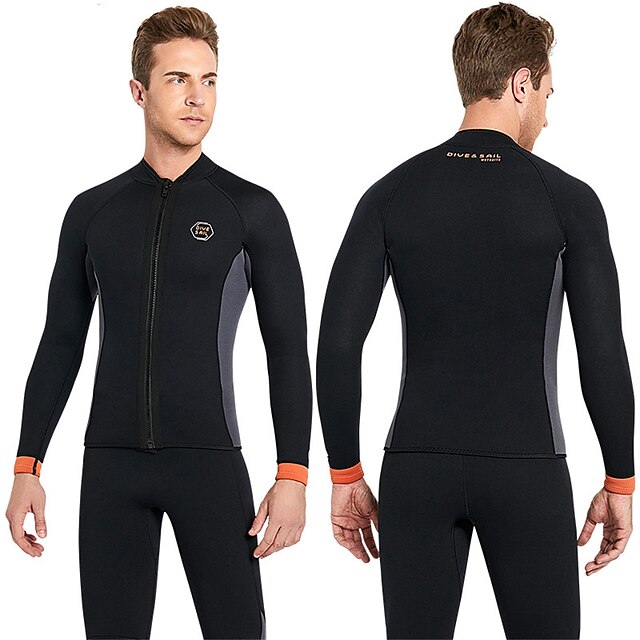  Dive&Sail Men's Wetsuit Top Wetsuit Jacket 3mm SCR Neoprene Top Thermal Warm UPF50+ Breathable High Elasticity Long Sleeve Front Zip - Swimming Diving Surfing Scuba Patchwork Spring Summer Winter