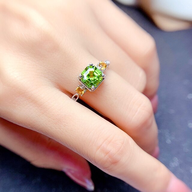 Shoes & Bags Fashion Accessories | LUCKY DOLL 2 Carat Princess Diamond Imitation Olive Green Zircon Opening Ring LKMSR348 - ZO44