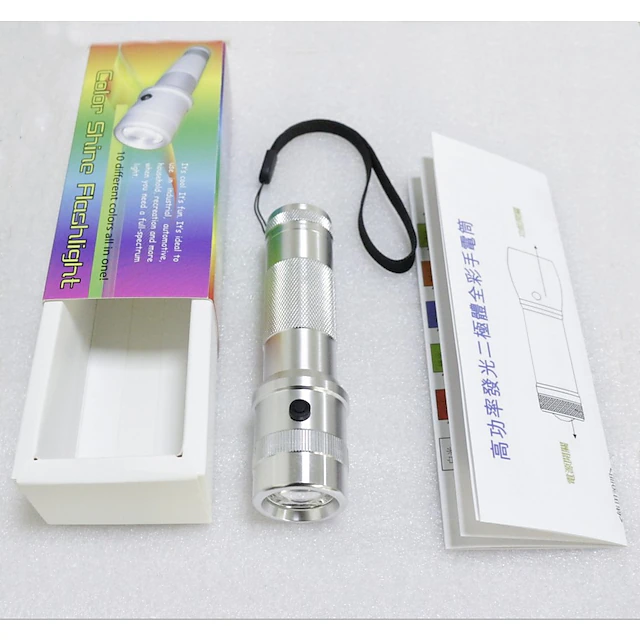 RGB LED Flashlight Color Changing Lamp Torch 10 Colors Light LED ...