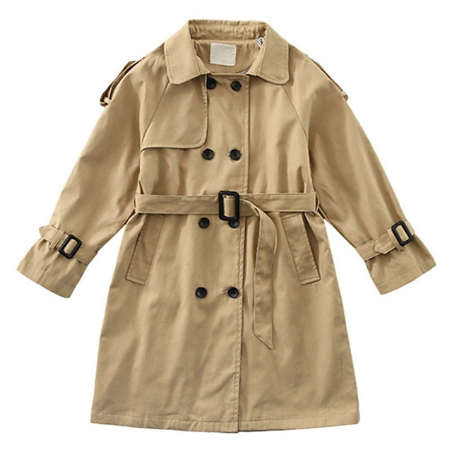 Baby & Kids Girls Clothing | Kids Girls Trench Coat Coat Long Sleeve Khaki Plain Pocket Fall Spring Active Daily 3-13 Years - AT