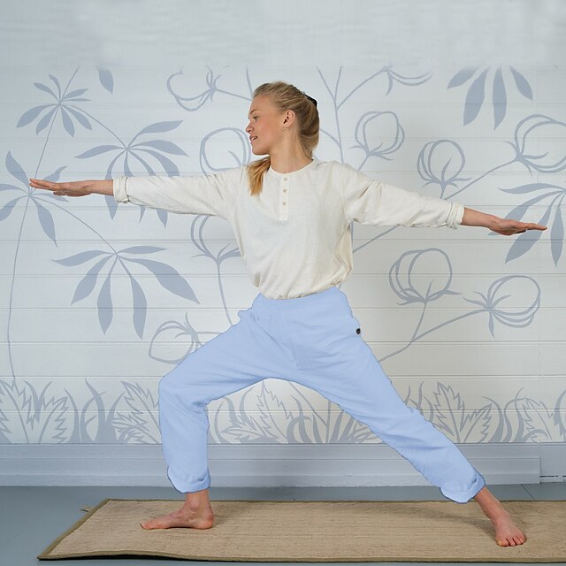  pantalon de yoga taille haute en lin pour femme pantalon large bas séchage rapide couleur unie vert blanc gris yoga pilates danse sports vêtement de sport micro-élastique ample / athlétique /