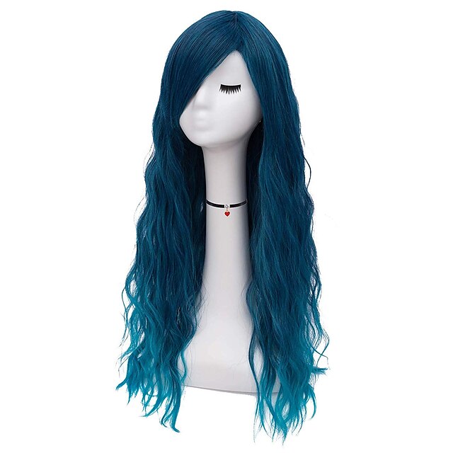 Beauty & Hair Wigs & Hair Pieces | Wig Blue Ladies Long Curls for Women with Bangs Ombre Wavy / Curly Natural Wig Cosplay Everyd