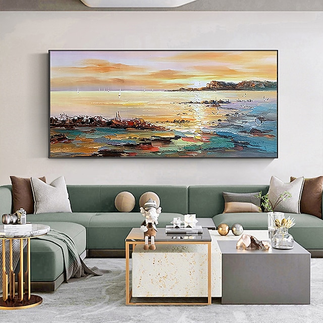  käsintehty öljymaalaus kangas seinätaide koristelu abstrakti merimaisemamaalaus värikäs merenranta auringonlasku kodin sisustukseen rullattu kehyksetön venyttämätön maalaus