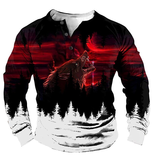 Mens Clothing Mens Hoodies & Sweatshirts | Mens Unisex Sweatshirt Pullover Color Block Graphic Prints Wolf Print Casual Daily Sp