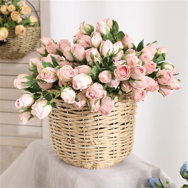 Home & Garden Home Decor | 1Pcs Retro Silk flower Desktop decoration with 7 Heads of Simulated Dried flowers Roses 49*25cm/19*10