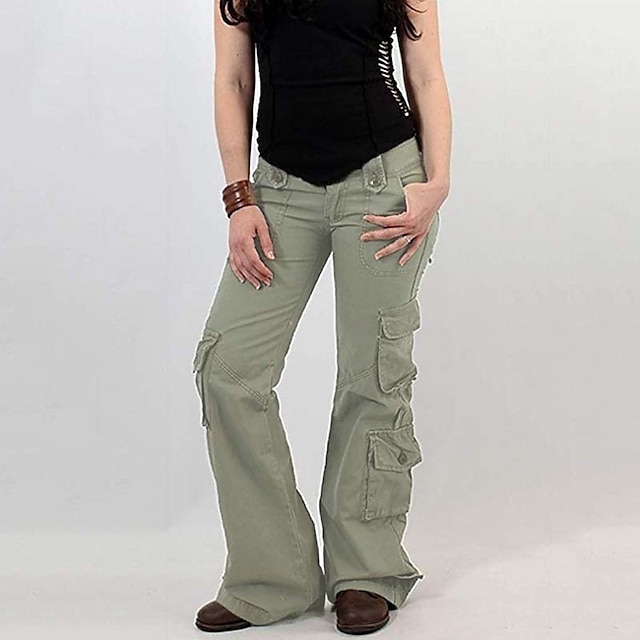 Womens Clothing Womens Bottoms | Womens Fashion Culottes Wide Leg Tactical Cargo Multiple Pockets Full Length Pants Casual Weeke