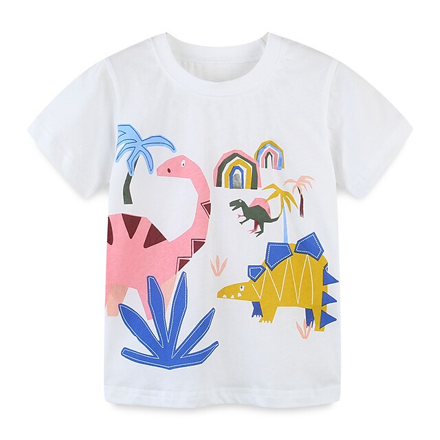 Baby & Kids Boys Clothing | Kids Boys T shirt Short Sleeve Cartoon Dinosaur White Children Tops Spring Summer Active Cool Daily 