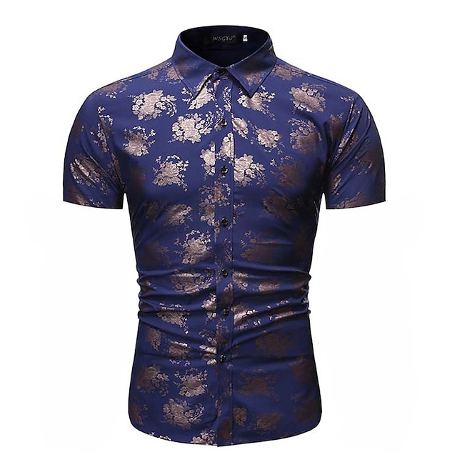 Mens Clothing Mens Shirts | Mens Shirt Graphic Patterned Turndown Street Casual Button-Down Bronzing Short Sleeve Tops Business 