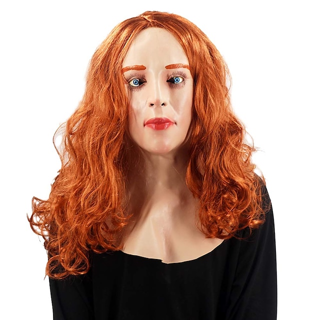  realistisch dieprode vrouwelijke vrouw gezicht latex masker met pruik dame travestie sissy transgender