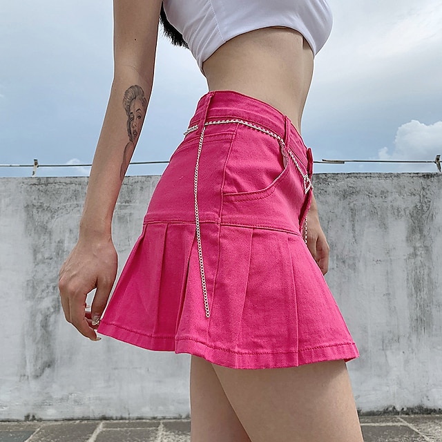 Womens Clothing Womens Bottoms | Womens Fashion Cargo Skirts Carnival Homecoming Denim Solid Colored 2 in 1 Blue Pink Light Blue