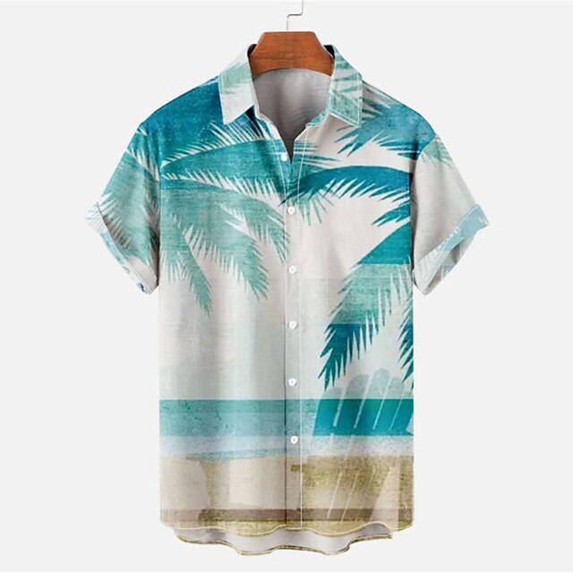 Men's Shirt Graphic Shirt Palm Leaf Turndown Blue / White Street Casual ...