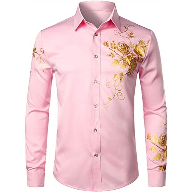 Mens Clothing Mens Shirts | Mens Shirt Floral Turndown Party Daily Button-Down Long Sleeve Tops Casual Fashion Comfortable White