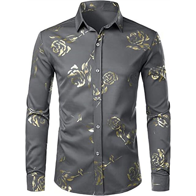 Mens Clothing Mens Shirts | Mens Shirt Floral Turndown Party Daily Button-Down Long Sleeve Tops Casual Fashion Comfortable White