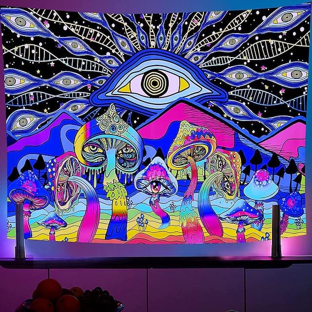 Home & Garden Home Decor | Blacklight UV Reactive The Underwater World Tapestry Fluorescence Psychedelic Mushroom Tapestry Black