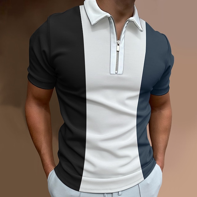  Pánské Polo trička Polo na čtvrt zip Jdeme ven golfové košile Přehnutý Čtvrtletní zip Krátký rukáv Šik ven Designové Geometrie Čtvrtletní zip Jaro léto Štíhlý Fialová Černobílá Vodní modrá Hněd