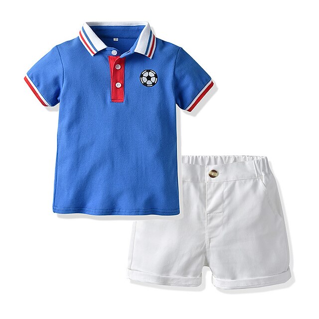 Baby & Kids Boys Clothing | Kids Boys T-shirt & Shorts Clothing Set 2 Pieces Short Sleeve White Blue Yellow Stripe Football Prin