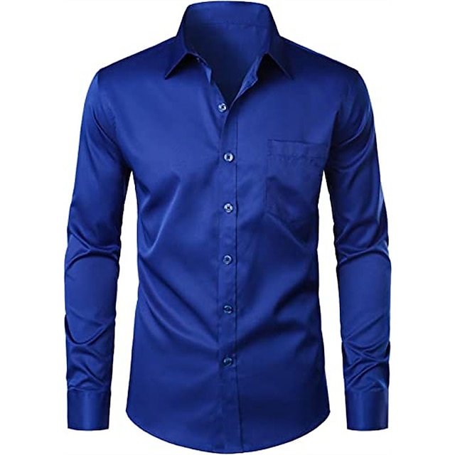 Mens Clothing Mens Shirts | Mens Shirt Solid Color Turndown Party Daily Button-Down Long Sleeve Tops Casual Fashion Comfortable 