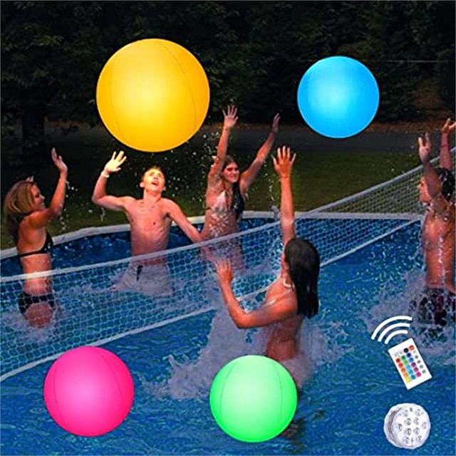  LED leuchtendes Strandballlicht 60 cm RGB-Fernbedienung 16 Farben wasserdichte aufblasbare schwimmende Poollicht-Yard-Rasen-Partylampe