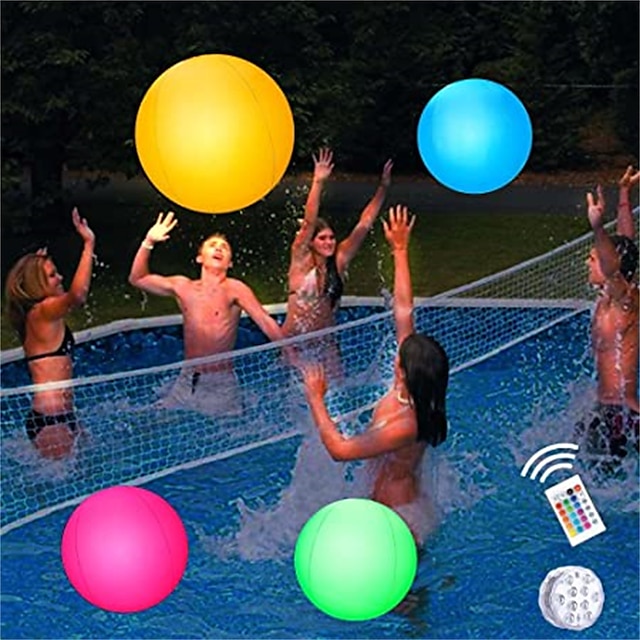  Luz de bola de praia brilhante led 60 cm rgb controle remoto 16 cores luz de piscina flutuante inflável à prova d'água lâmpada de festa de gramado