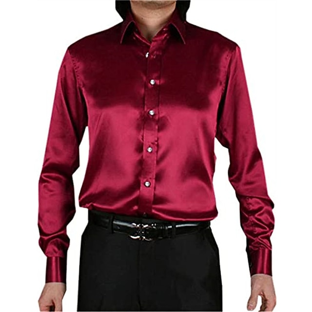 Mens Clothing Mens Shirts | Mens Shirt Solid Color Turndown Party Daily Button-Down Long Sleeve Tops Casual Fashion Comfortable 