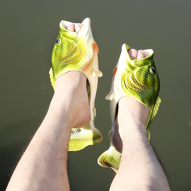  Sandalias de pescado para hombre, zapatillas de pescado, divertidas y creativas zapatillas de una palabra con forma de pez, zapatos de playa para exteriores para pareja, estrella de marea