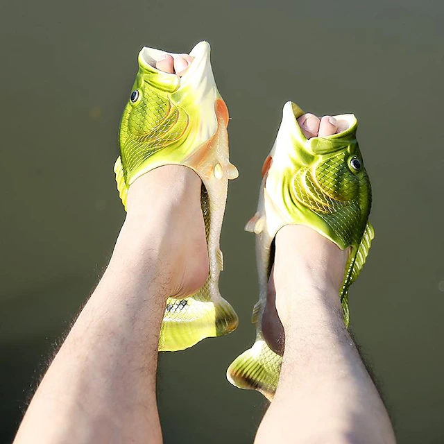 Men's Fish Shaped Slippers - Funny 3D Fish Flip Flops for Men and Women ...