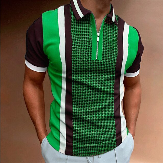 Men's Striped Zip Polo Shirts Golf Shirt Short Sleeve Polo Shirts ...