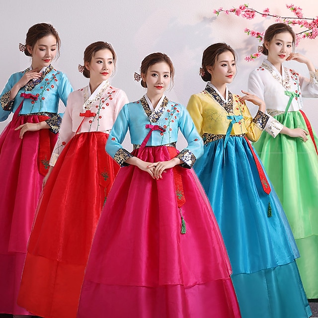  Femme Robe Hanbok Traditionnel coréen Mascarade Adulte Haut Jupe Soirée