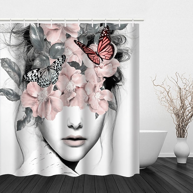  Duschvorhang mit abstraktem Kunstmuster und Haken, modernes, aus Polyester gefertigtes, wasserdichtes Badezimmer