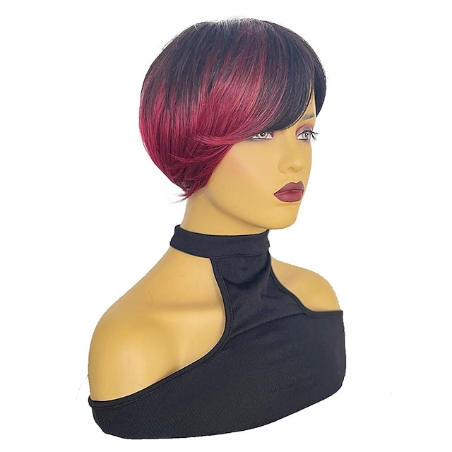 Beauty & Hair Wigs & Hair Pieces | Pixie Cut Wig Colored Short Straight Human Hair Bob Wig For Black Women Remy Hair Full Machin