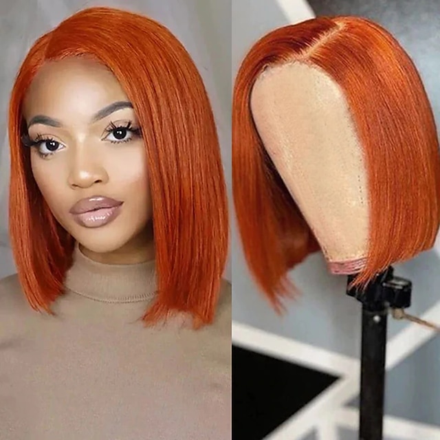 Beauty & Hair Wigs & Hair Pieces | Remy Human Hair 4x4 Lace Front Wig Bob Brazilian Hair Straight Orange Wig 150% Density - RN26