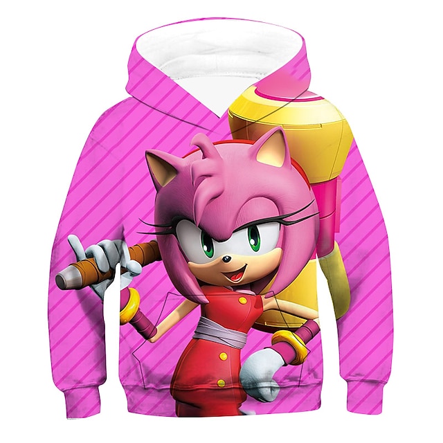 Baby & Kids Boys Clothing | Kids Boys Hoodie Sonic Long Sleeve 3D Print Graphic Patterned Pocket Wine Vivid Pink Red Children To