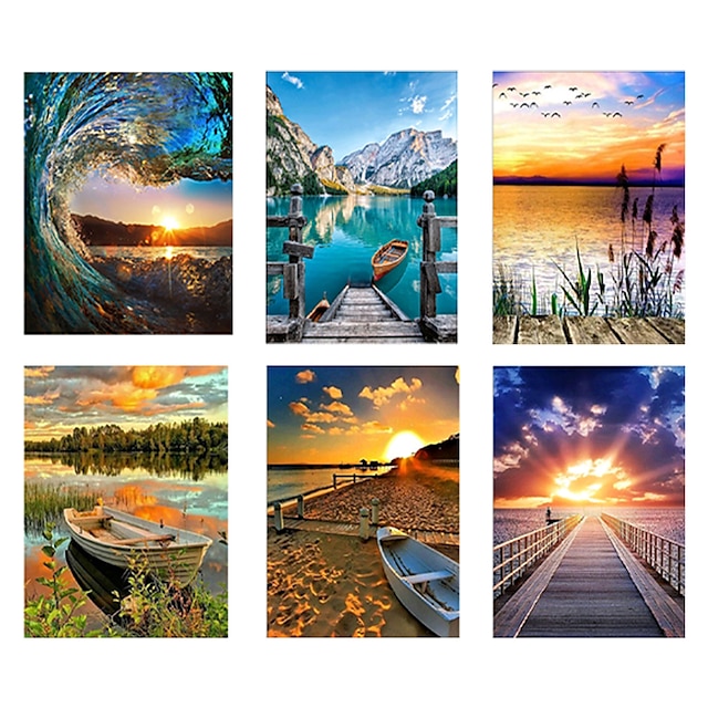  Sunset Seaside Landscape 5D Diamond Painting DIY Art Wall Hanging Home Décor Decoration for Adults Kids Gift 30*40cm/20*30cm