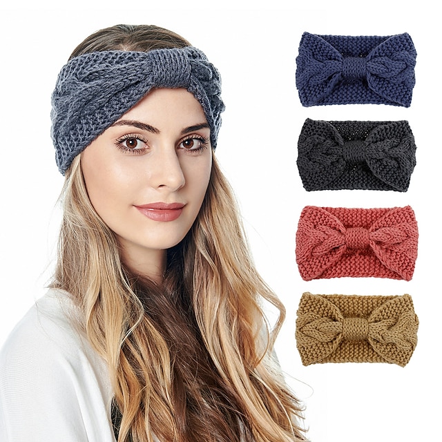 Shoes & Bags Fashion Accessories | 1pc Womens Girls Headbands Outink Ear Warmer Bowknot Headband Winter Cable Crochet Turban Kni