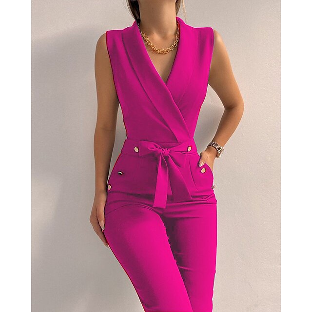 Womens Clothing Womens Bottoms | Womens Fashion Jumpsuit Rompers Side Pockets Full Length Pants Casual Weekend Micro-elastic Pla