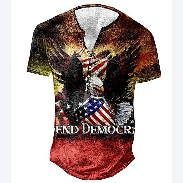  Men's T shirt Tee Henley Shirt Tee Graphic Eagle Henley Red Short Sleeve 3D Print Plus Size Outdoor Daily Button-Down Print Tops Basic Designer Casual Big and Tall / Summer / Summer / Sports