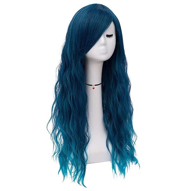 Beauty & Hair Wigs & Hair Pieces | Wig Blue Ladies Long Curls for Women with Bangs Ombre Wavy / Curly Natural Wig Cosplay Everyd