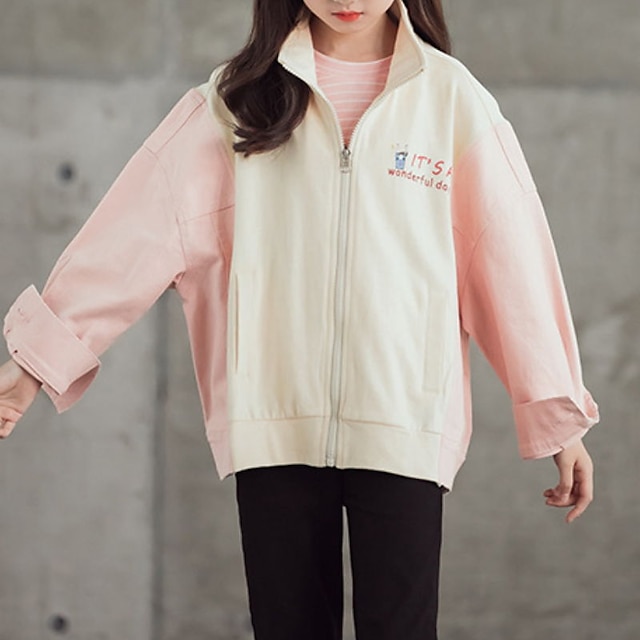 Baby & Kids Girls Clothing | Kids Girls Jacket Long Sleeve Pink Letter Zipper Fall Spring Active Daily 3-10 Years - CZ73079