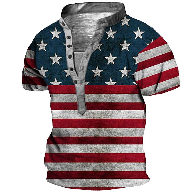 Mens Clothing Mens Tees & Tank Tops | Mens Henley Shirt Tee T shirt Tee 3D Print Graphic Patterned National Flag Plus Size Stand