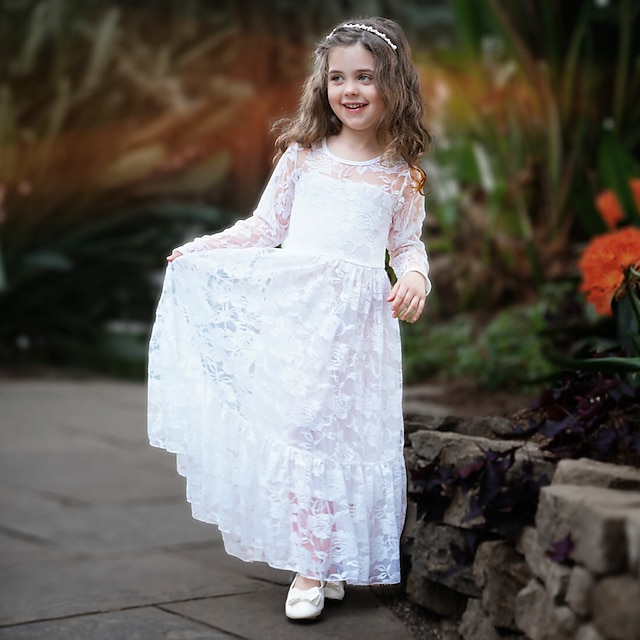  Dziecięca sukienka dziewczęca żakardowa jednokolorowa wesele impreza specjalna zasznurowana kokarda biała czarna różowa maxi z długim rękawem w stylu vintage eleganckie sukienki księżniczki wiosna