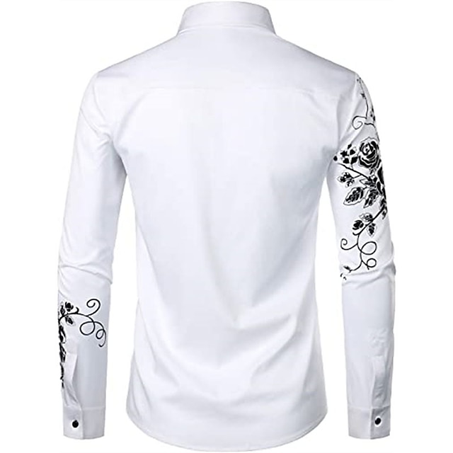 Mens Clothing Mens Shirts | Mens Shirt Floral Turndown Party Daily Button-Down Long Sleeve Tops Casual Fashion Comfortable White