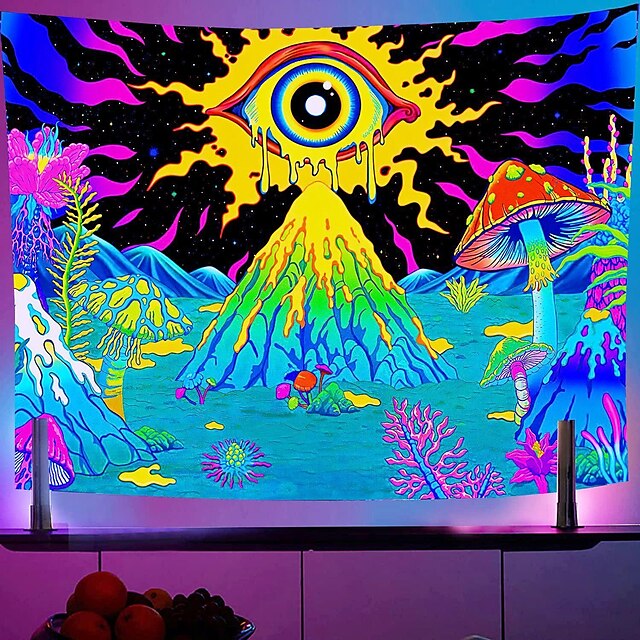 Home & Garden Home Decor | Blacklight UV Reactive The Underwater World Tapestry Fluorescence Psychedelic Mushroom Tapestry Black