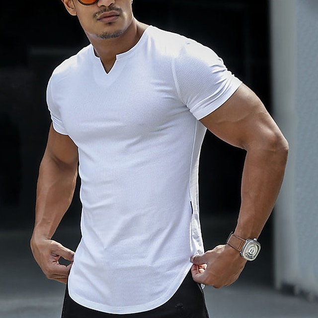  Men's T shirt Tee Solid Color V Neck Street Casual Short Sleeve Tops Basic Fashion Classic Comfortable White Black Gray / Summer / Sports / Summer